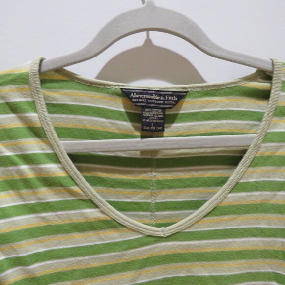 VINTAGE ABERCROMBIE & FITCH Striped V Neck Cotton Tee Top 90s Y2K Friends Size L - Picture 4 of 14